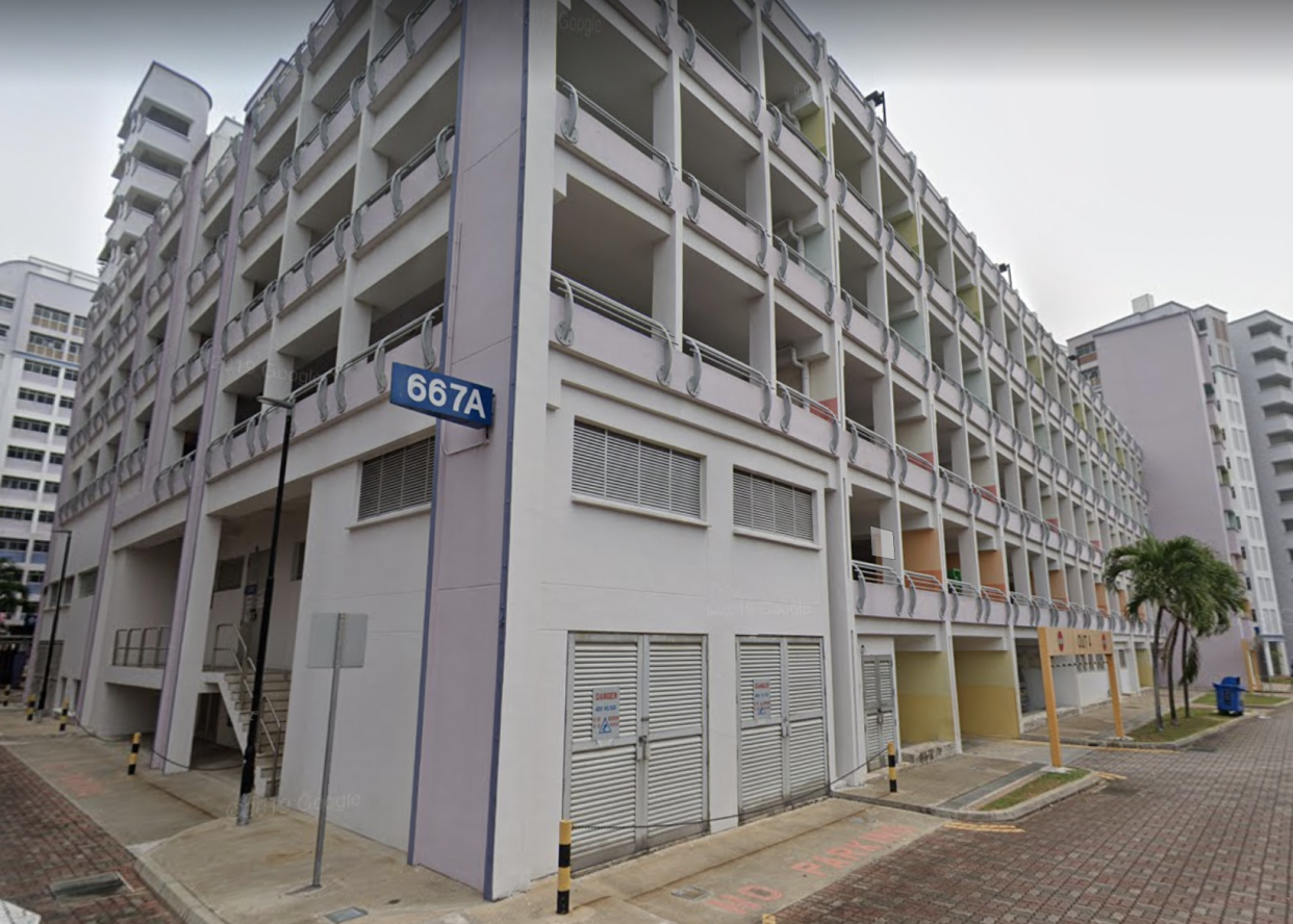 During an operation around noon on 21 May last year, five plain clothes CNB officers observed a black car in the vicinity of Block 667A Woodlands Ring Road. (PHOTO: Google Street View)