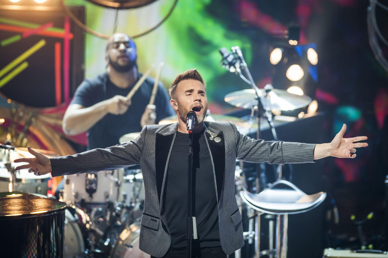  EDITORIAL USE ONLY
Gary Barlow of Take That perform on stage at Roundhouse, Camden, north London as part of the Apple Music Festival. 