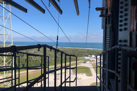 A long zip line provides a fast escape route for astronauts and crew in case of an emergency at Launch Complex 41 in Cape Canaveral, Florida, U.S., January 15, 2019. Picture taken on January 15, 2019. REUTERS/Eric M. Johnson