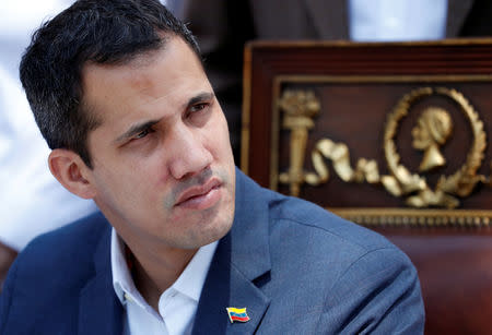 Venezuelan opposition leader Juan Guaido, who many nations have recognized as the country's rightful interim ruler, attends a news conference in Caracas, Venezuela March 10, 2019. REUTERS/Carlos Garcia Rawlins