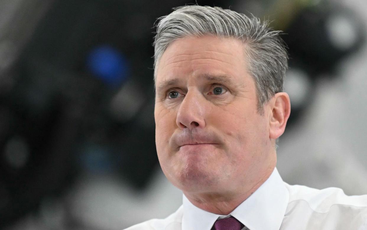 Keir Starmer gestures as he delivers a speech at the National Composites Centre at the Bristol and Bath Science Park