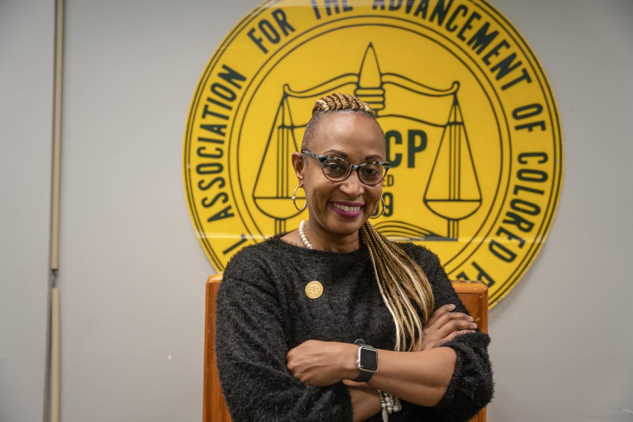 Rhonda Greer has been re-elected as President for the Rockford NAACP chapter. Greer poses for a picture at Washington Park Community Center on Dec. 16, 2020, in Rockford.