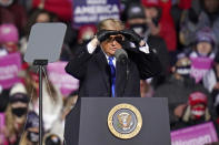 President Donald Trump speaks at a campaign rally in Omaha, Neb., Tuesday, Oct. 27, 2020. (AP Photo/Nati Harnik)
