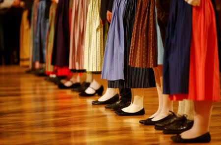 Dancers dressed in Tracht (traditional costumes) perform during the opening of the traditional Kathreintanz in Vienna, Austria, November 26, 2016. Picture taken November 26, 2016. REUTERS/Leonhard Foeger