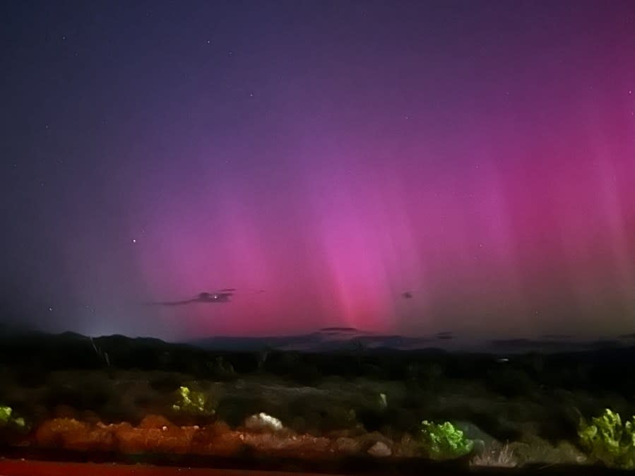 The Aurora Borealis visible 10 minutes outside of Las Vegas, near Kyle Canyon. (Traci Wilson/KLAS)