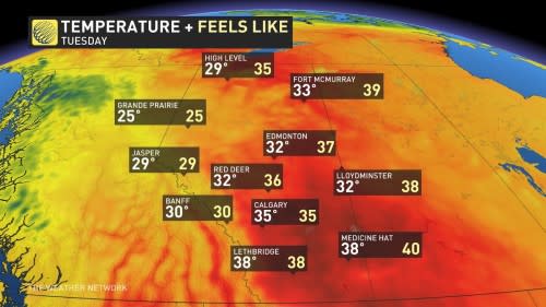 Alberta temps Tuesday