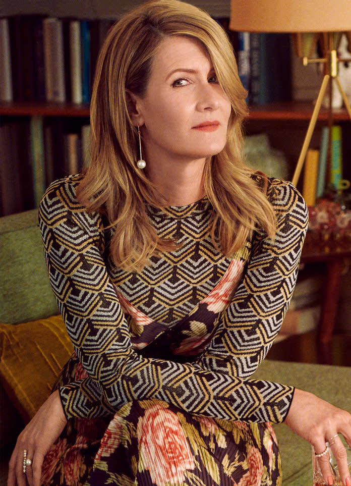 <p><em>Laura Dern in a Paco Rabanne top and dress. Earrings Irene Neuwirth. Rings (from left) Ileana Makri, Mikimoto, and Shiffon Co. Photo: Pamela Hanson/LGA ManagementPamela Hanson/LGA Management</em></p>