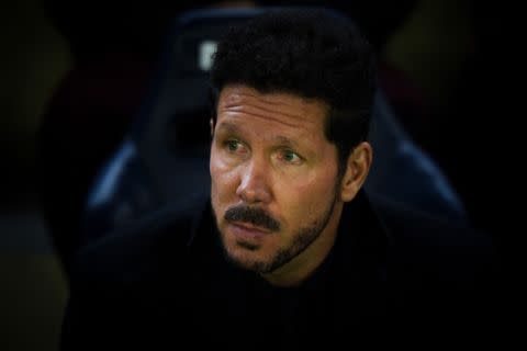 Diego Pablo Simeone of Club Atletico de Madrid looks on during the match against Villarreal CF