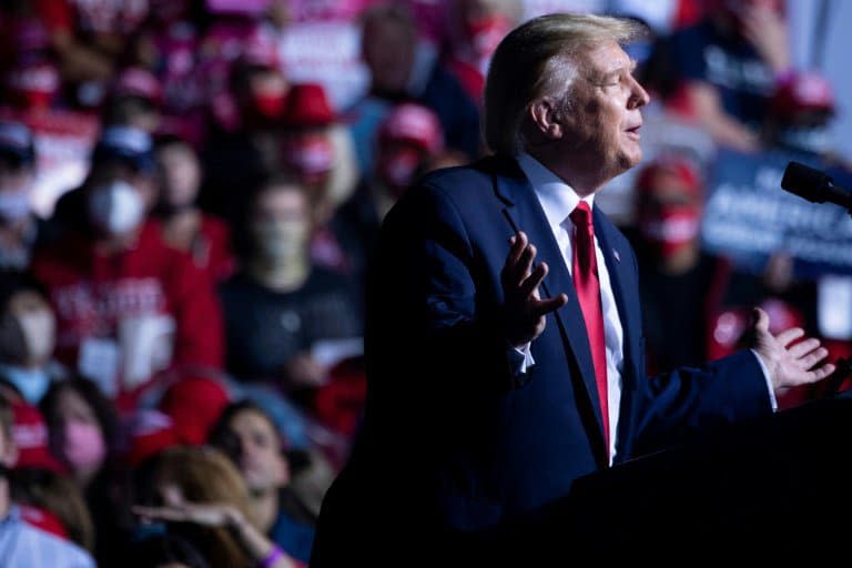 Donald Trump lors d'un meeting électoral à Newport News (Virginie) le 25 septembre 2020 - Brendan Smialowski © 2019 AFP