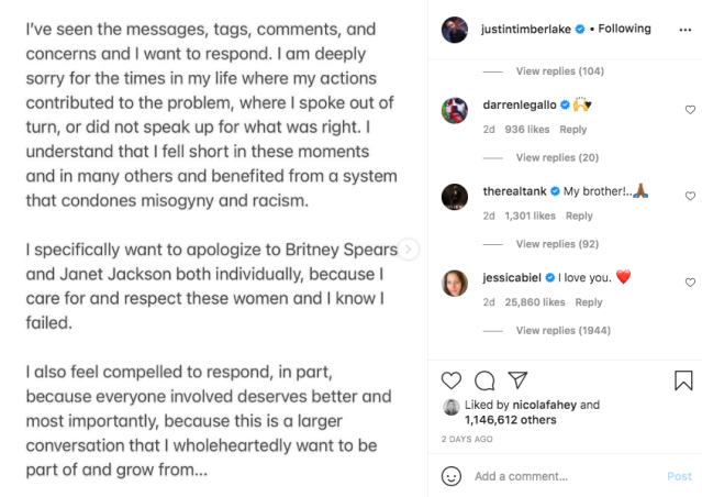 Who cares if Jessica Biel told Justin Timberlake to apologise to her on  Instagram?