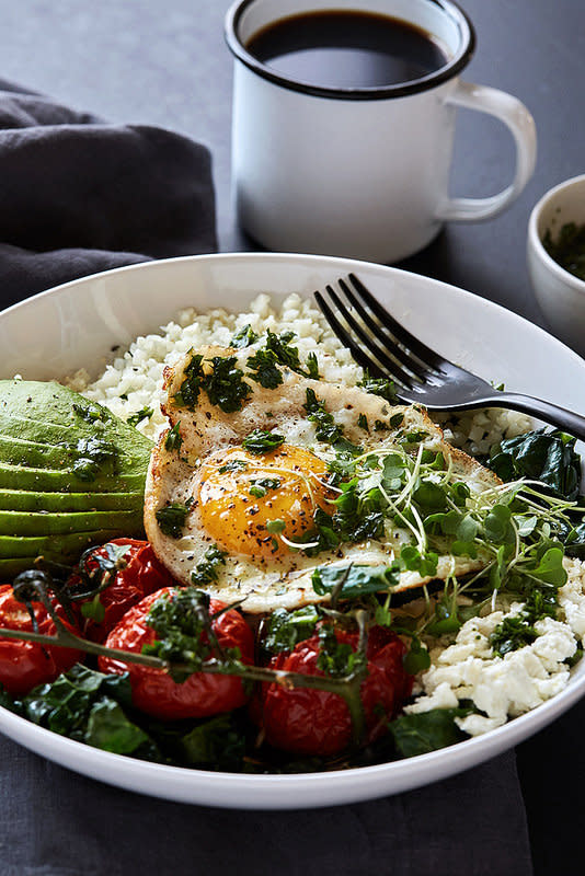 <p>Tasty Yummies</p><p>Begin your day full of energy from the fiber, protein and vitamins in this extremely tasty, savory veggie breakfast bowl.</p><p><strong>Get the recipe: <a href="https://tasty-yummies.com/savory-veggie-breakfast-bowls-with-herb-olive-oil-drizzle-paleo-friendly/" rel="nofollow noopener" target="_blank" data-ylk="slk:Savory Veggie Breakfast Bowl With Herb Olive Oil Drizzle;elm:context_link;itc:0;sec:content-canvas" class="link ">Savory Veggie Breakfast Bowl With Herb Olive Oil Drizzle</a></strong></p>