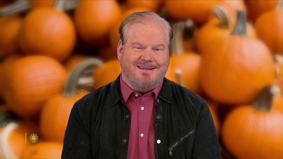 Jim Gaffigan says watch out for those pumpkin guts. / Credit: CBS News