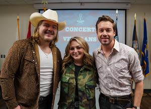 Caleb Lee Hutchinson, HunterGirl and Alex Hall at the Nashville VA Medical Center for Musicians On Call's Concert For Veterans Presented by Wrangler