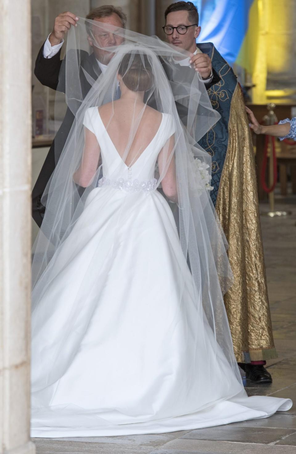 Winchester, England - 23.07.22: LADY TATIANA MOUNTBATTEN AND ALICK DRU WEDDING at Winchester Cathedral, in Winchester. Lady Tatiana Mountbatten is Queen Elizabeth's second cousin and the daughter of George Mountbatten, 4th Marquess of Milford Haven and Sarah Georgina Walker. Mandatory Photo Credit: ©Francis Dias/NEWSPIX INTERNATIONAL IMMEDIATE CONFIRMATION OF USAGE REQUIRED: Newspix International, 31 Chinnery Hill, Bishop's Stortford, ENGLAND CM23 3PS Tel:+441279 324672 ; Fax: +441279656877 Mobile: 07775681153 e-mail: info@newspixinternational.co.uk Usage Implies Acceptance of Our Terms &amp; Conditions Please refer to usage terms.