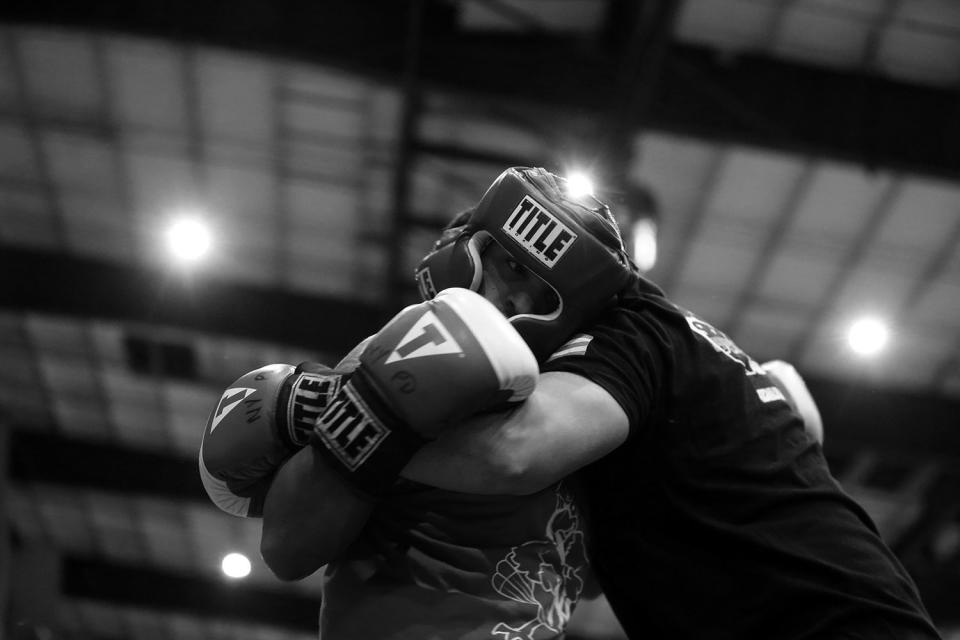 <p>Ariel Marte’s headgear needs an adjustment while battling Darryl Knight during the “Bronx Tough Turkey Tussle” at the New York Expo Center in the Bronx, New York, on Nov. 16, 2017. (Photo: Gordon Donovan/Yahoo News) </p>