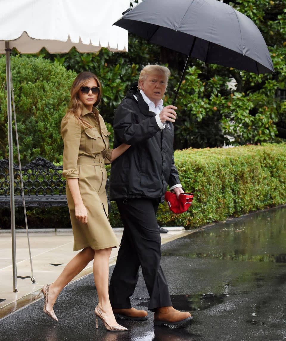 Melania seems oblivious to criticism of her footwear choices. Source: Getty