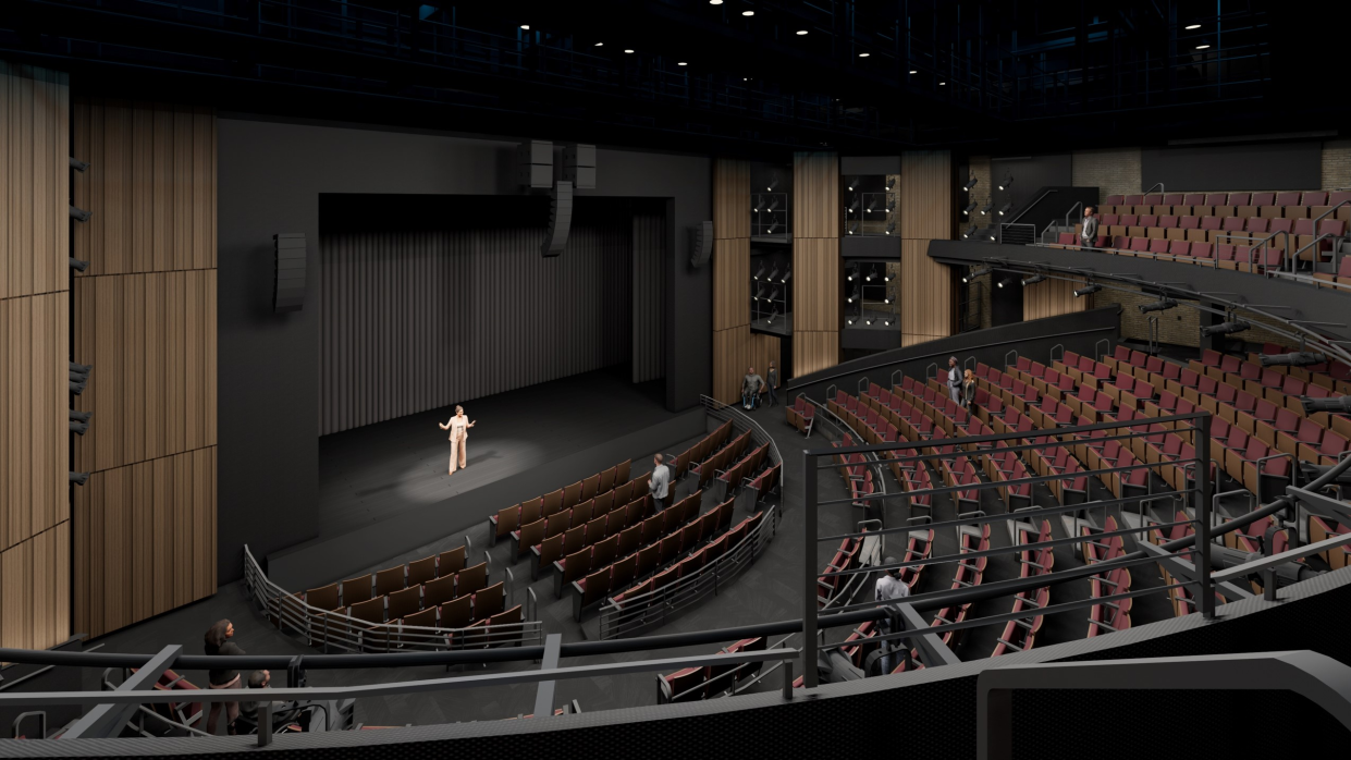 An artist's view of how the Milwaukee Repertory Theater's Ellen & Joe Checota Powerhouse Theater will look with the stage in a proscenium configuration.