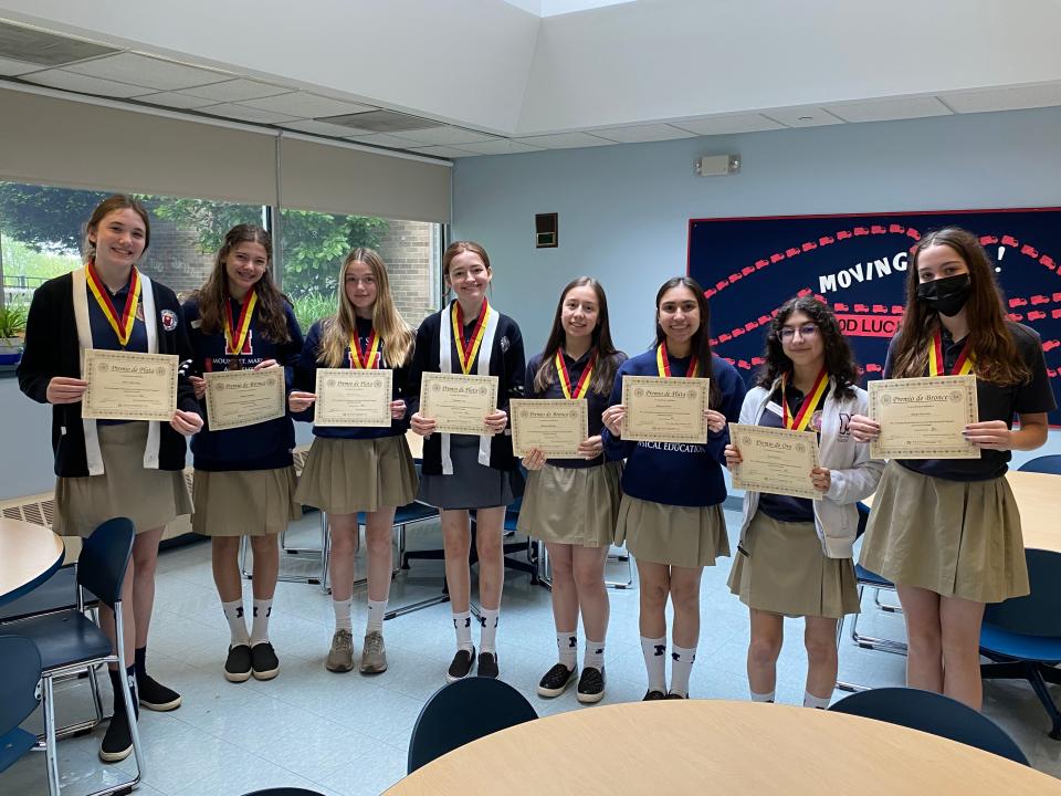 (Left to right) Mary Cate King of Basking Ridge, Sarah Hobbie of Westfield, Madison DeFrancisco of Metuchen, Charlotte Gray of Plainfield, Melissa Ramirez of Easton, Pennsylvania; Mikayla Sharif of Union, Zoe Schack of Westfield, and Sarah Mooney of Berkeley Heights.