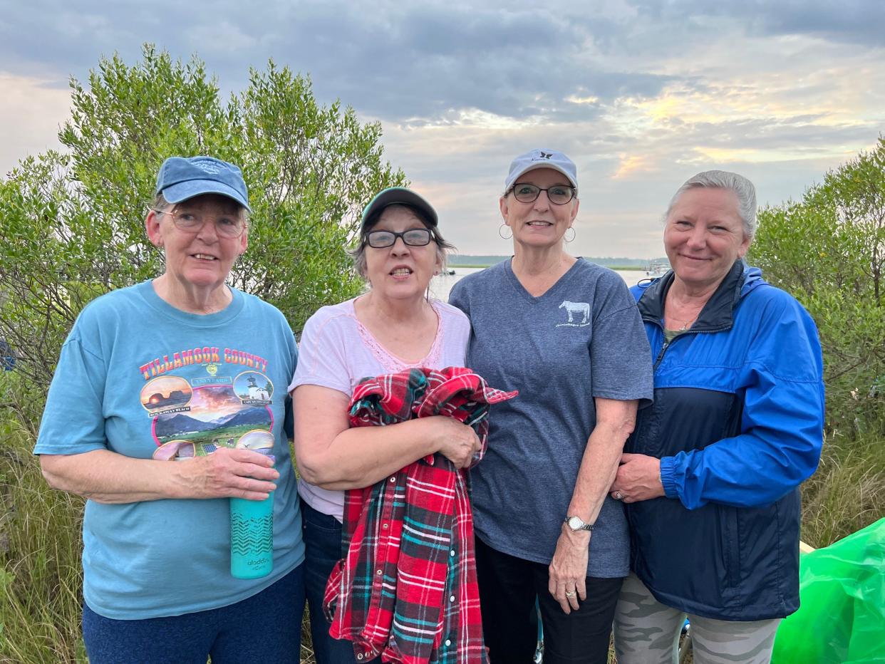 Sisters, from left, Barb Jensen, 66, Debbie Porter, 68, Mona Hamblen, 64, Patti McCarthy, 61, were up at 4a.m. on Pony Swim Day and said they were "looking forward to doing the whole Chincoteague experience.”