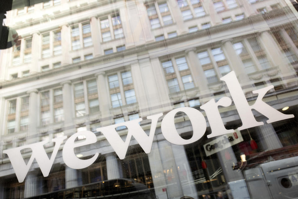 WeWork offices are shown, Thursday, Jan. 16, 2020 in New York. (AP Photo/Mark Lennihan)