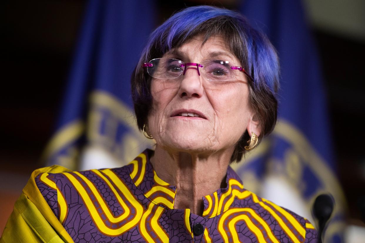Rep. Rosa DeLauro (D-Conn.) during a press conference on child care relief bills in July 2020. (Photo: Tom Williams/CQ-Roll Call, Inc/Getty Images)