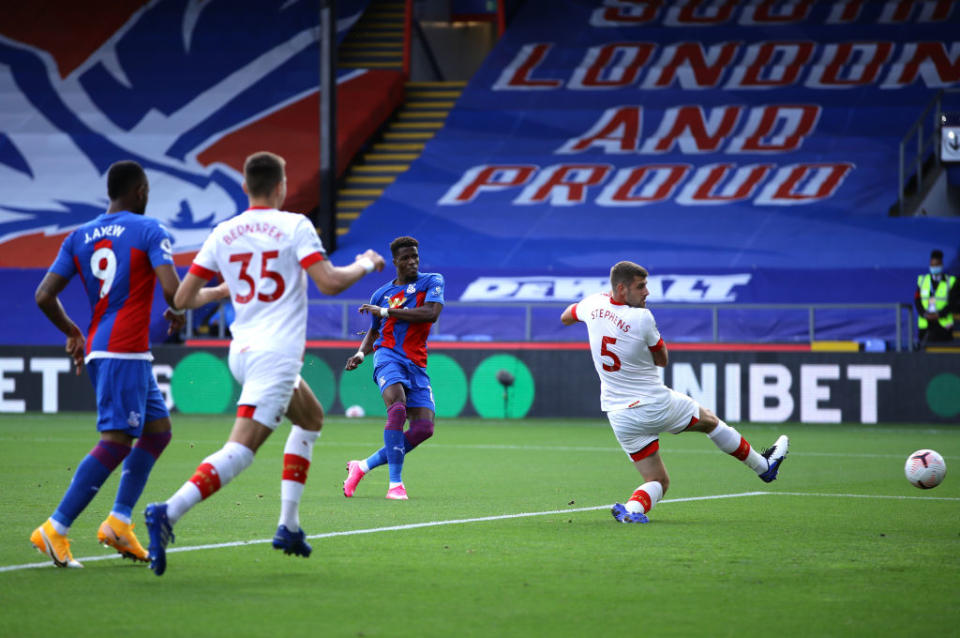 Wilfried Zaha opens the scoring at Selhurst Park against SouthamptonGetty Images