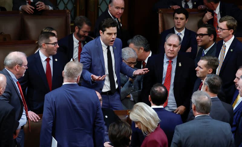 U.S. representatives gather to try to elect a new Speaker of the House at the U.S. Capitol in Washington