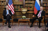 President Joe Biden meets with Russian President Vladimir Putin, Wednesday, June 16, 2021, in Geneva, Switzerland. (AP Photo/Patrick Semansky)