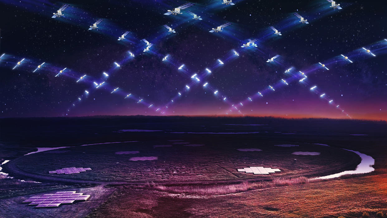  An artist's illustration of Starlink satellites above the LOFAR array. 