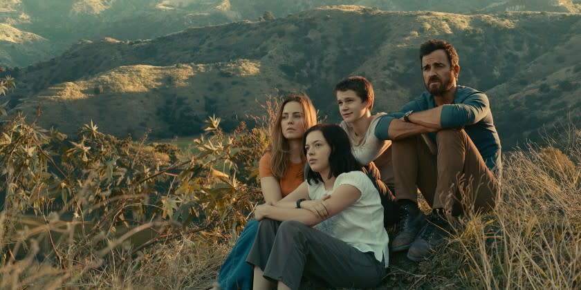 Melissa George (left), Logan Polish, Gabriel Bateman and Justin Theroux in "The Mosquito Coast."