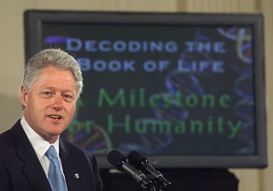 Former US president Bill Clinton hosts the launch of the Human Genome project in June 2000.