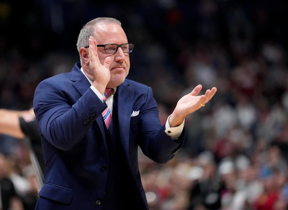 Texas A&M head coach Buzz Williams during the championship SEC Men’s Basketball Tournament game at Bridgestone Arena Sunday, March 12, 2023, in Nashville, Tenn. 