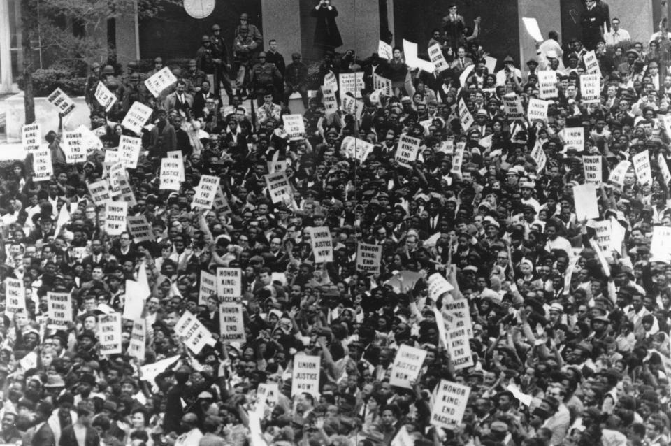 April 4, 1968: People line the streets for the funeral