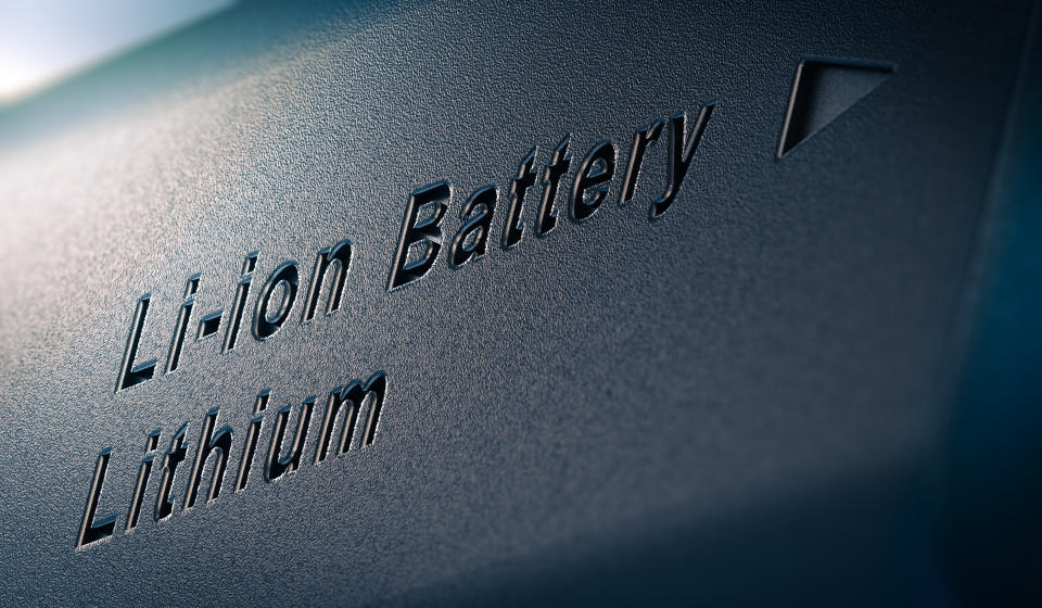 3D illustration of lithium battery pack, close up on the text