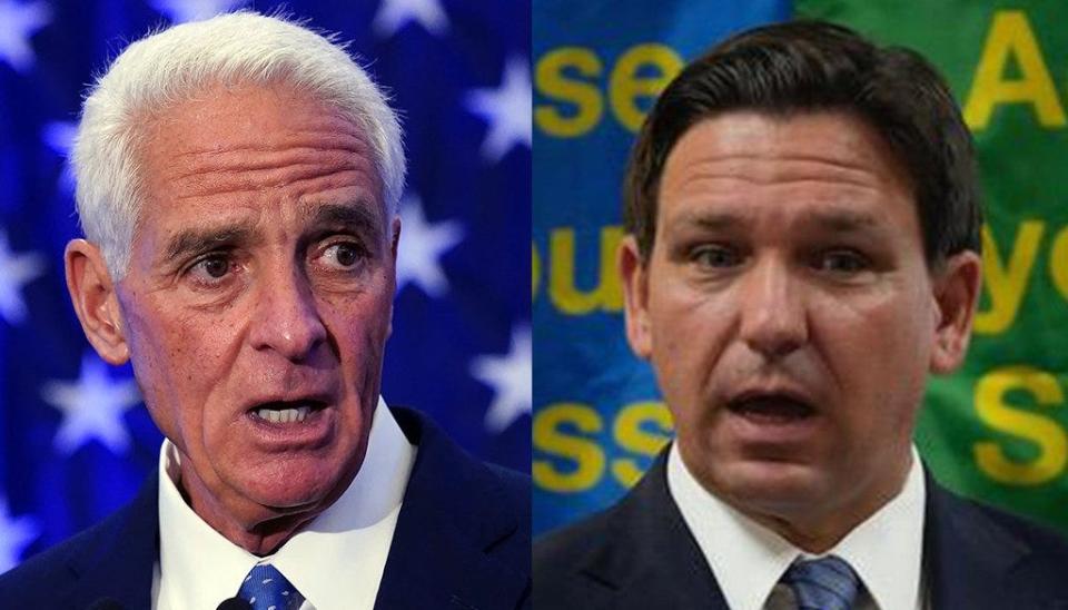 Democrat Charlie Crist and Republican Ron DeSantis debated Oct. 24, 2022, before the midterm elections.