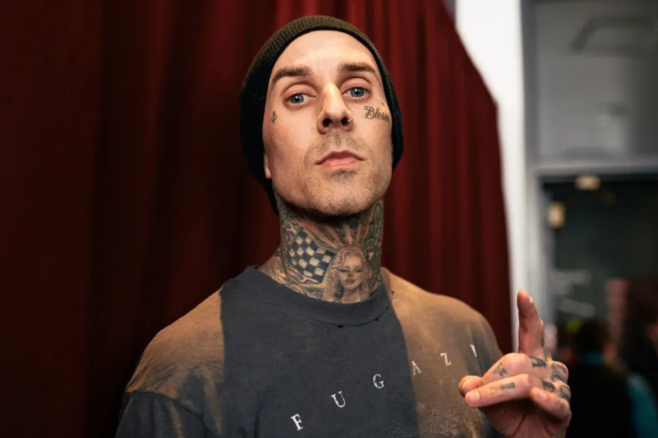 <p>Emma McIntyre/Getty</p> Travis Barker in Los Angeles in March 2019