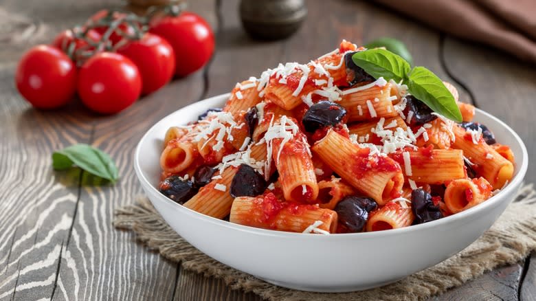 pasta topped with marinara