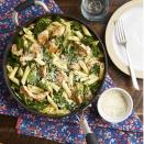 <p>This one-pan chicken pasta combines lean chicken breast and sautéed spinach for a one-bowl meal that's garlicky, lemony and best served with a little Parm on top. I call it "Mom's Skillet Pasta" and she called it "Devon's Favorite Pasta." Either way it's a quick and easy weeknight dinner we created together and scribbled on a little recipe card more than a decade ago, and it remains in my weekly dinner rotation to this day. It's a simple dinner the whole family will love.</p> <p> <a href="https://www.eatingwell.com/recipe/267768/chicken-spinach-skillet-pasta-with-lemon-parmesan/" rel="nofollow noopener" target="_blank" data-ylk="slk:View Recipe;elm:context_link;itc:0;sec:content-canvas" class="link ">View Recipe</a></p>