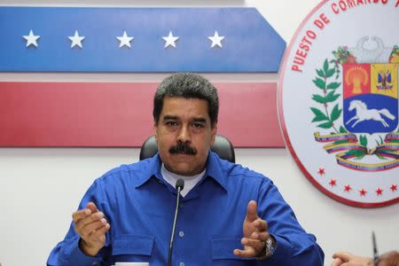 FILE PHOTO: Venezuela's President Nicolas Maduro speaks during a meeting with ministers in Caracas, Venezuela March 14, 2017. Miraflores Palace/Handout via REUTERS