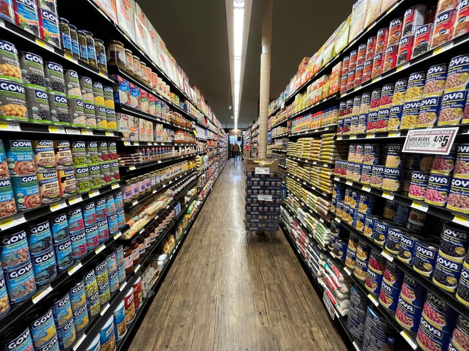 An aisle in a New York grocery store.