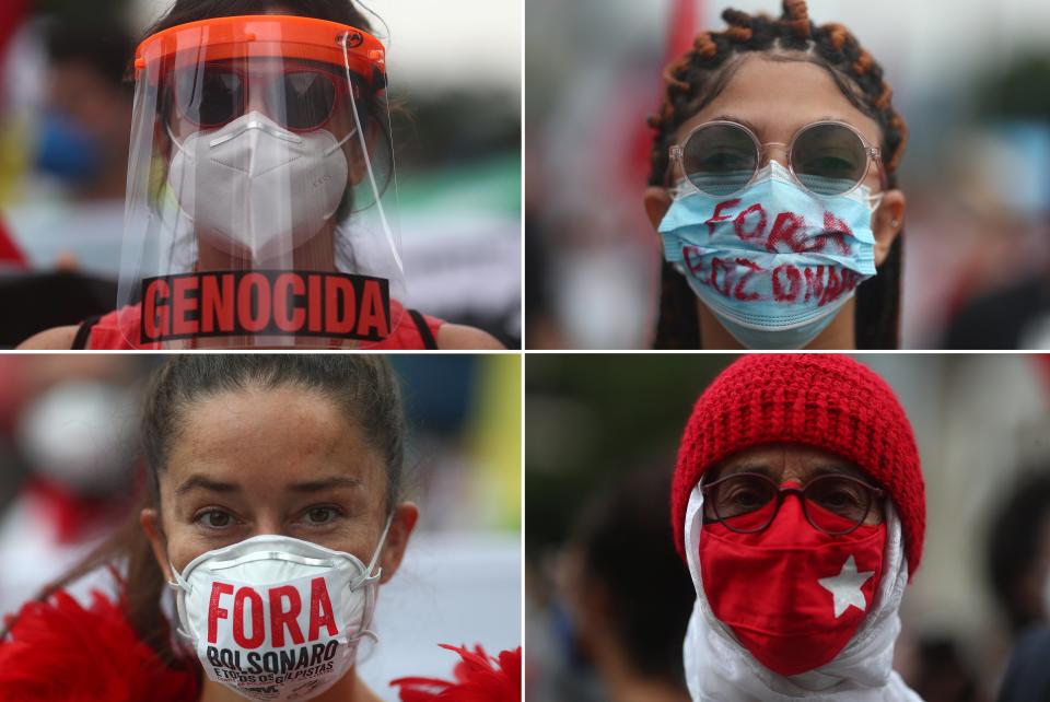 Masked protesters in Rio de Janeiro turn their ire on  their country’s president (REUTERS)