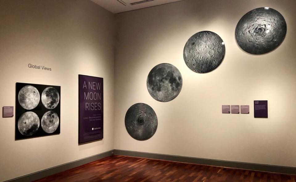 “A New Moon Rises,” featuring over 50 photographs of the lunar surface taken by the Lunar Reconnaissance Orbiter Camera, opens at Discovery Place Science in late September. Installation at the Huntsville Museum of Art, Alabama.