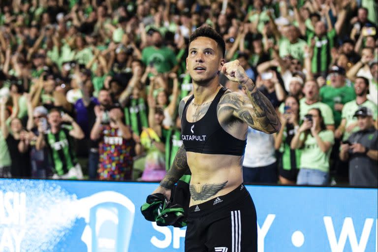 La celebración del delantero argentino Sebastián Driussi al convertir el gol agónico de Austin ante Los Ángeles, en la MLS