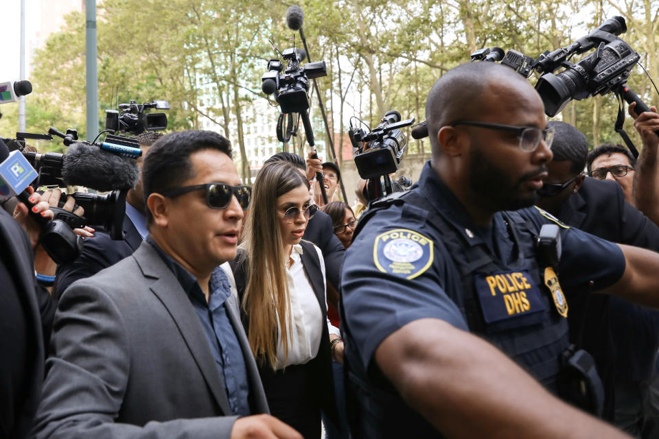 Emma Coronel Aispuro, the wife of Joaquin Guzman, the Mexican drug lord known as "El Chapo", arrives at the Brooklyn Federal Courthouse, for the sentancing of Guzman in the Brooklyn borough of New York, U.S., July 17, 2019.  REUTERS/Brendan McDermid