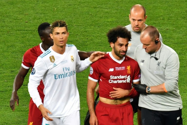 Mohamed Salah is having intensive treatment on the shoulder he injured in the Champions League final