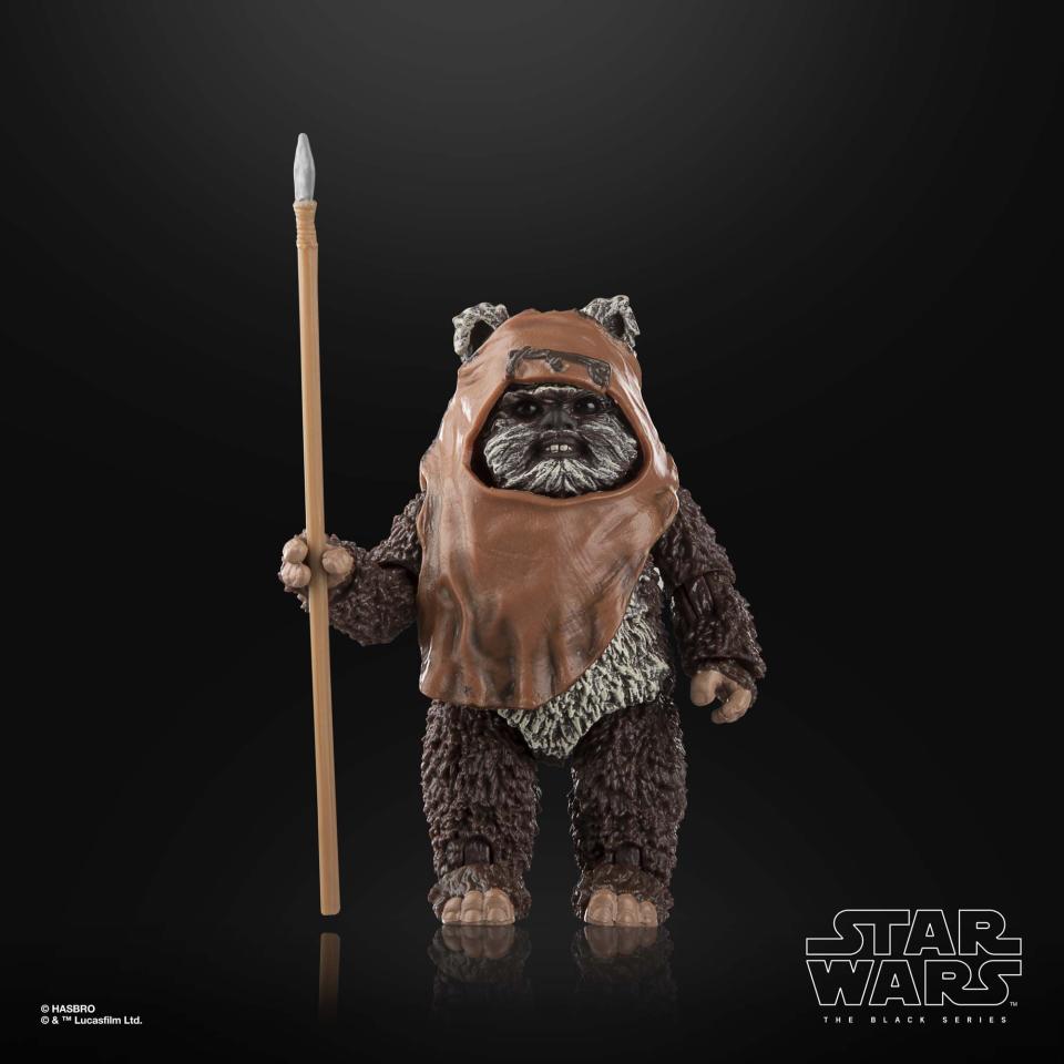 Star Wars The Black Series Wicket action figure posed against a black background