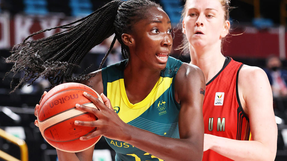 Ezi Magbegor led the Opals with 20 points and eight rebounds against Belgium.