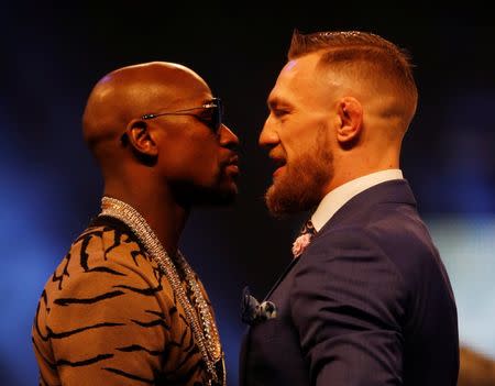 FILE PHOTO - Boxing - Floyd Mayweather & Conor McGregor Press Conference - London, Britain - July 14, 2017 Floyd Mayweather and Conor McGregor during the press conference Action Images via Reuters/Paul Childs