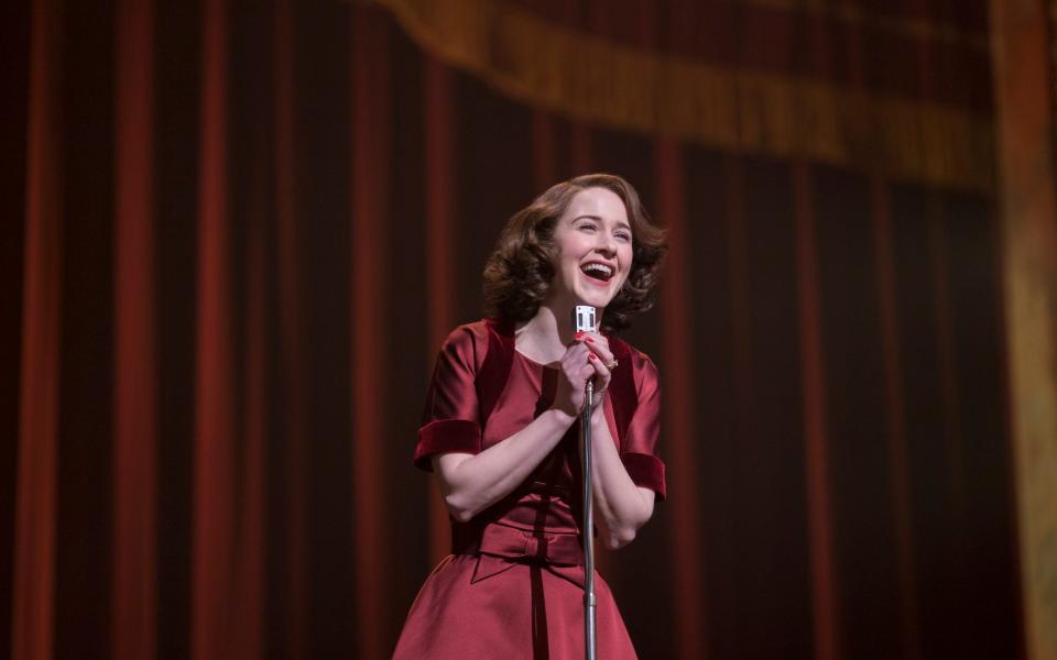 Rachel Brosnahan as 50s housewife-turned-stand-up in The Marvellous Mrs Maisel