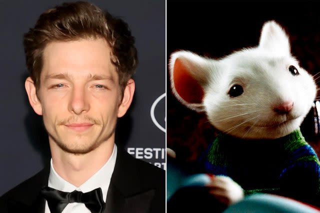 <p>Victor Boyko/Getty; Columbia/courtesy Everett Collection</p> Mike Faist and rodent boyfriend lookalike Stuart Little